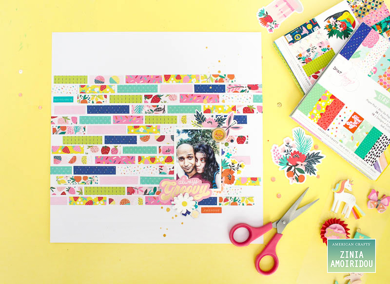 Rainbow Pattern Play using a mix of American Crafts collections. @americancrafts @shimelle @abstractinspiration @dearlizzy #americancrafts #abstractinspiration #ziniaredo #shimelle #dearlizzy #scrapbooking #scrapbook