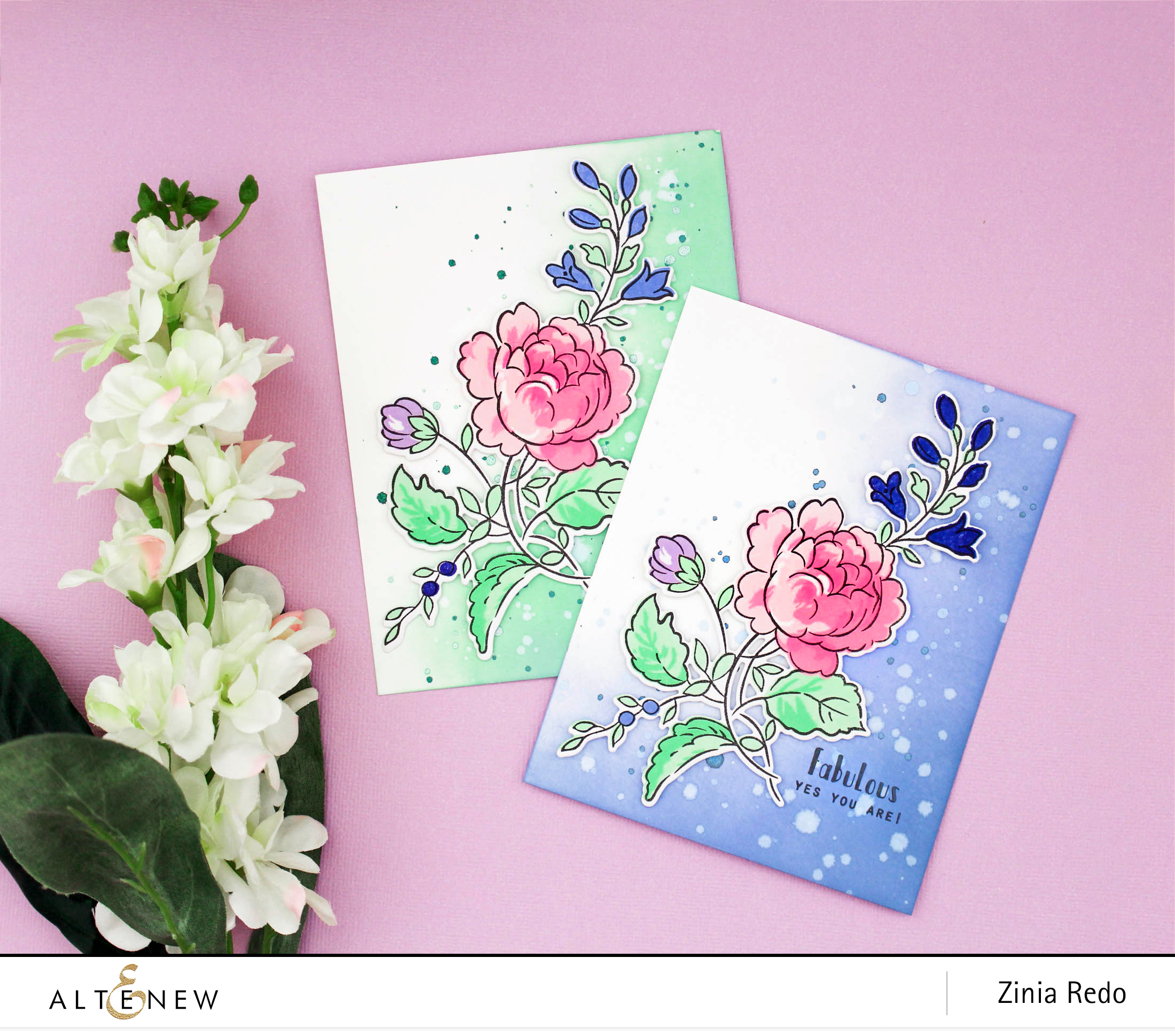 Altenew November 2018 Stamp/Die/Ink/Sticker Release Blog Hop + Giveaway Handpicked Bouquet, Engraved Flowers 2-Zinia Redo