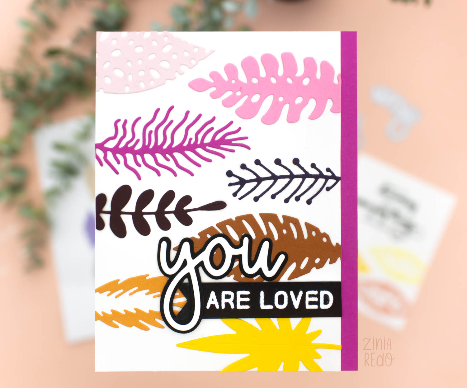 Zinia Redo Designs Altenew Summer Adventure Release - Tropical Leaf Mix & All About You Word Die Set